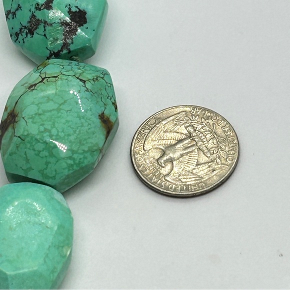 Vintage Kim Yubeta Statement Faceted Flat Turquoise & Sterling 20” Necklace - Picture 10 of 10